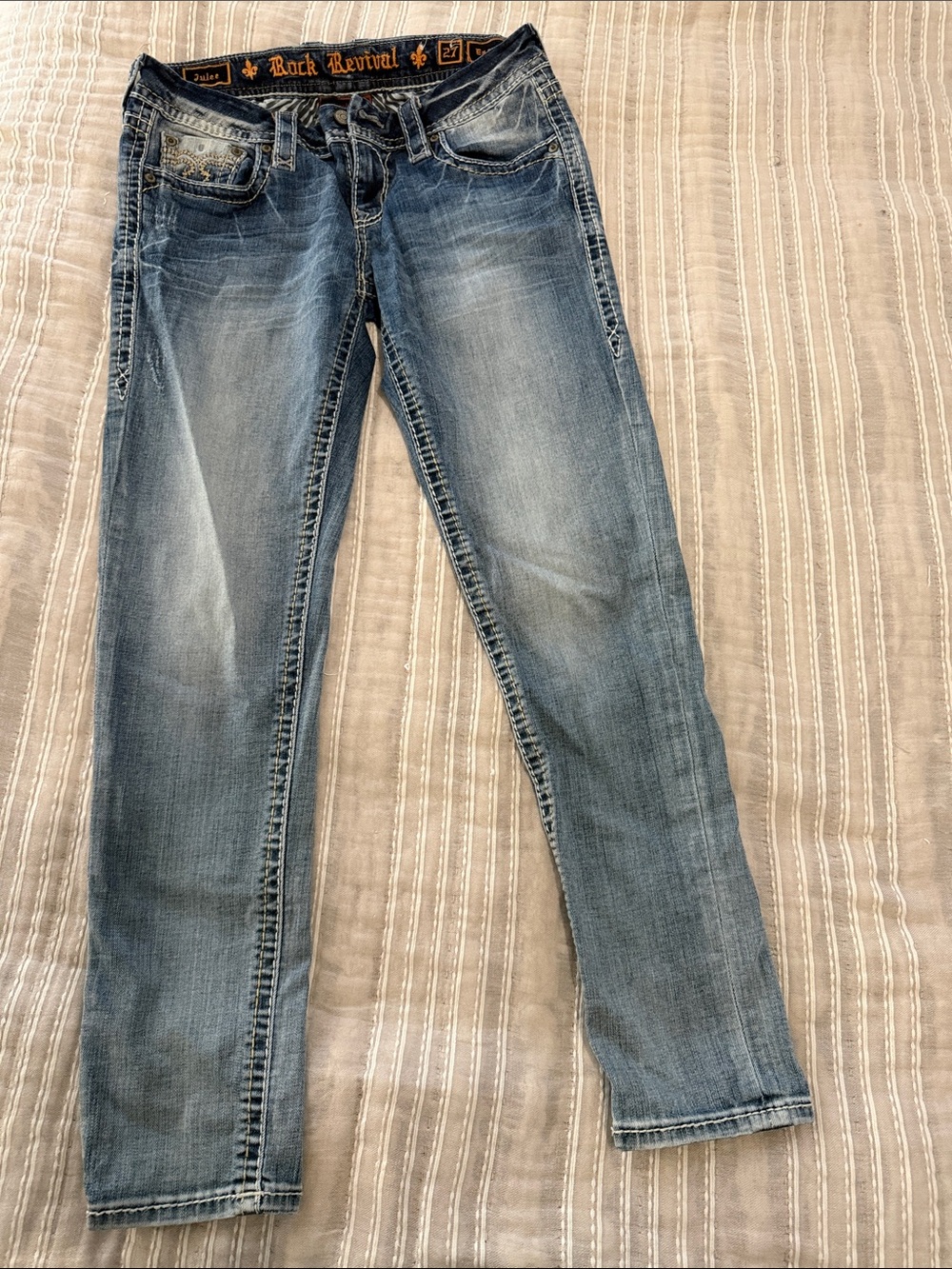 Rock Revival Women's Light Blue Skinny Jeans with Faded Wash